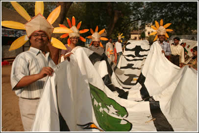 Youths from Utthan Program for the Developmentally Disabled add particular color to the day's event. 