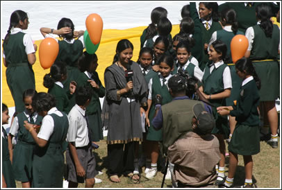 Reporter from CNN IBN interviews schoolgirls.