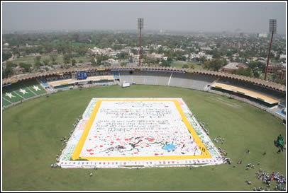 The World's Largest Love Letter at Gaddafi Stadium in Lahore. 