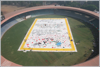 The "World's Largest Love Letter" displayed in Wankhede Stadium.