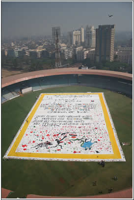 The "World's Largest Love Letter" displayed in Wankhede Stadium.